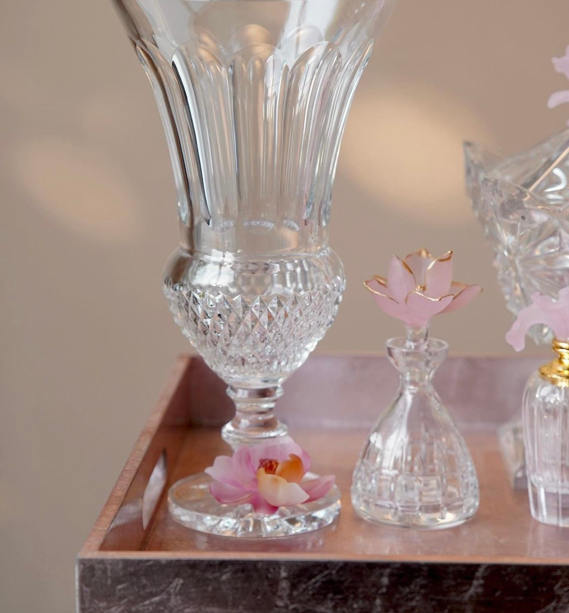 Pink Coral Fleur Trapeze Crystal Perfume Bottle