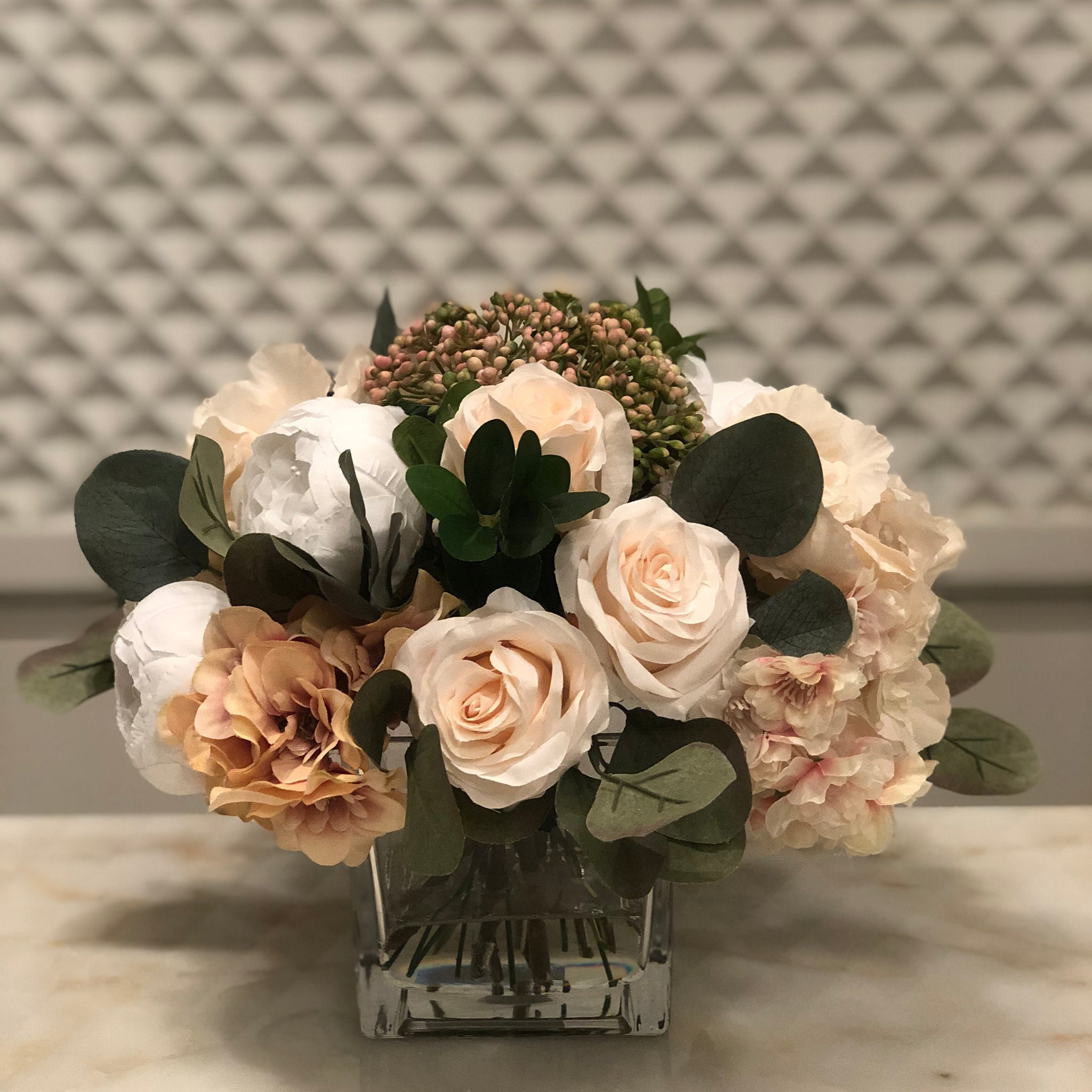 Silk Faux Champagne Flower Arrangement in Gel