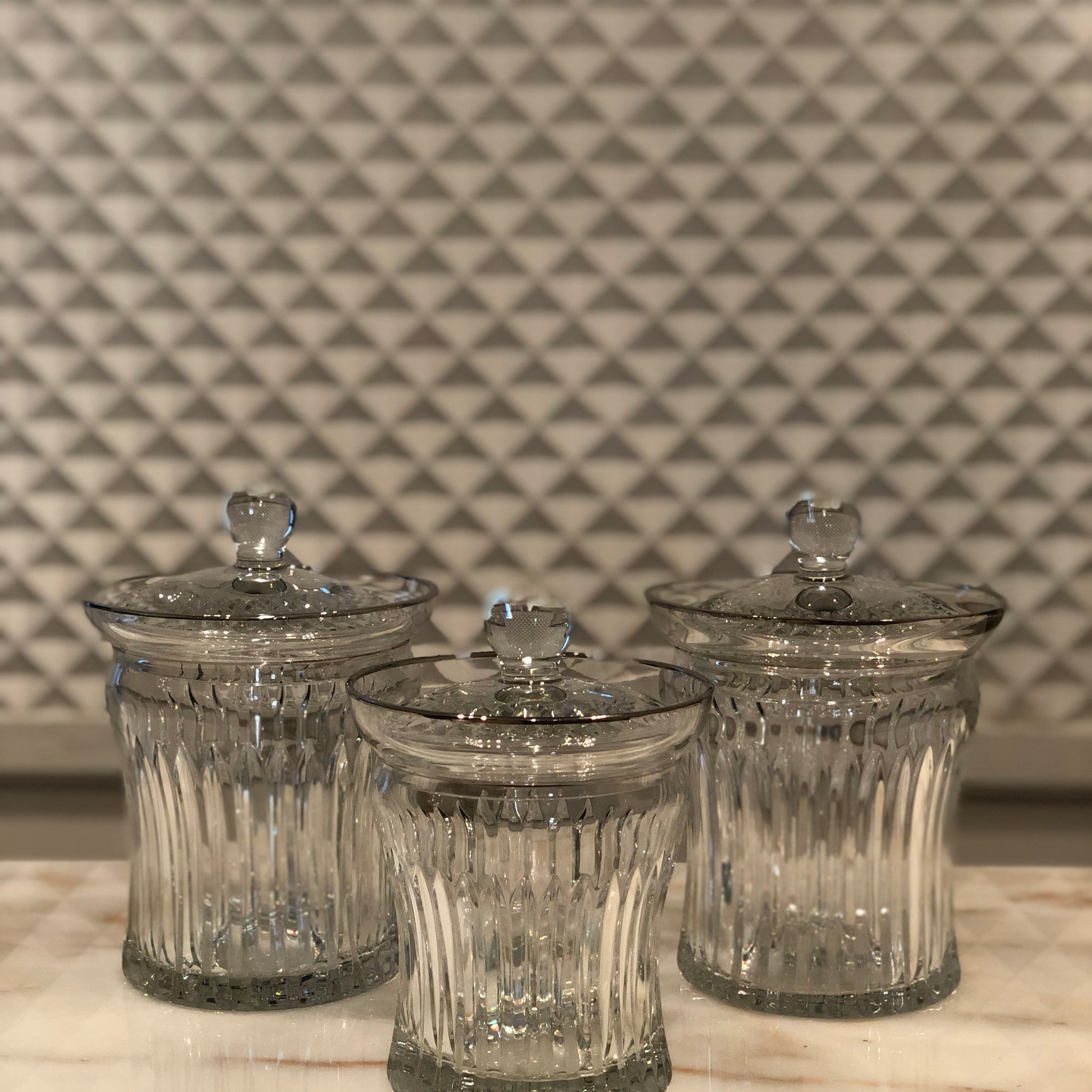 Timeless Crystal Jars with Silver Lines