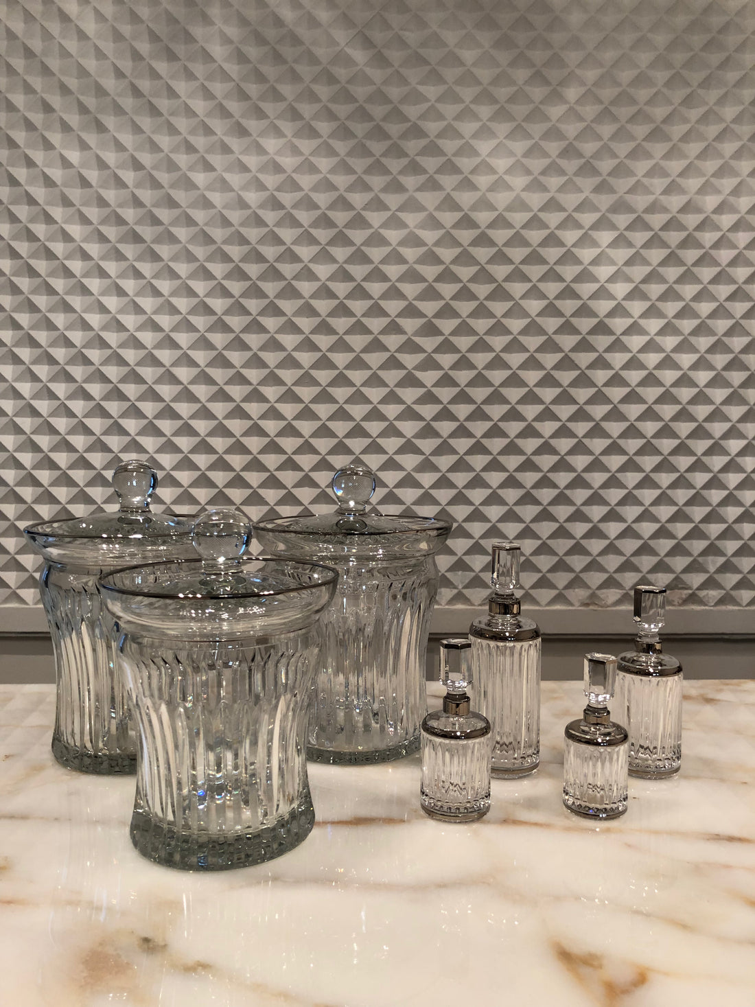 Timeless Crystal Perfume Bottles with Silver Lines