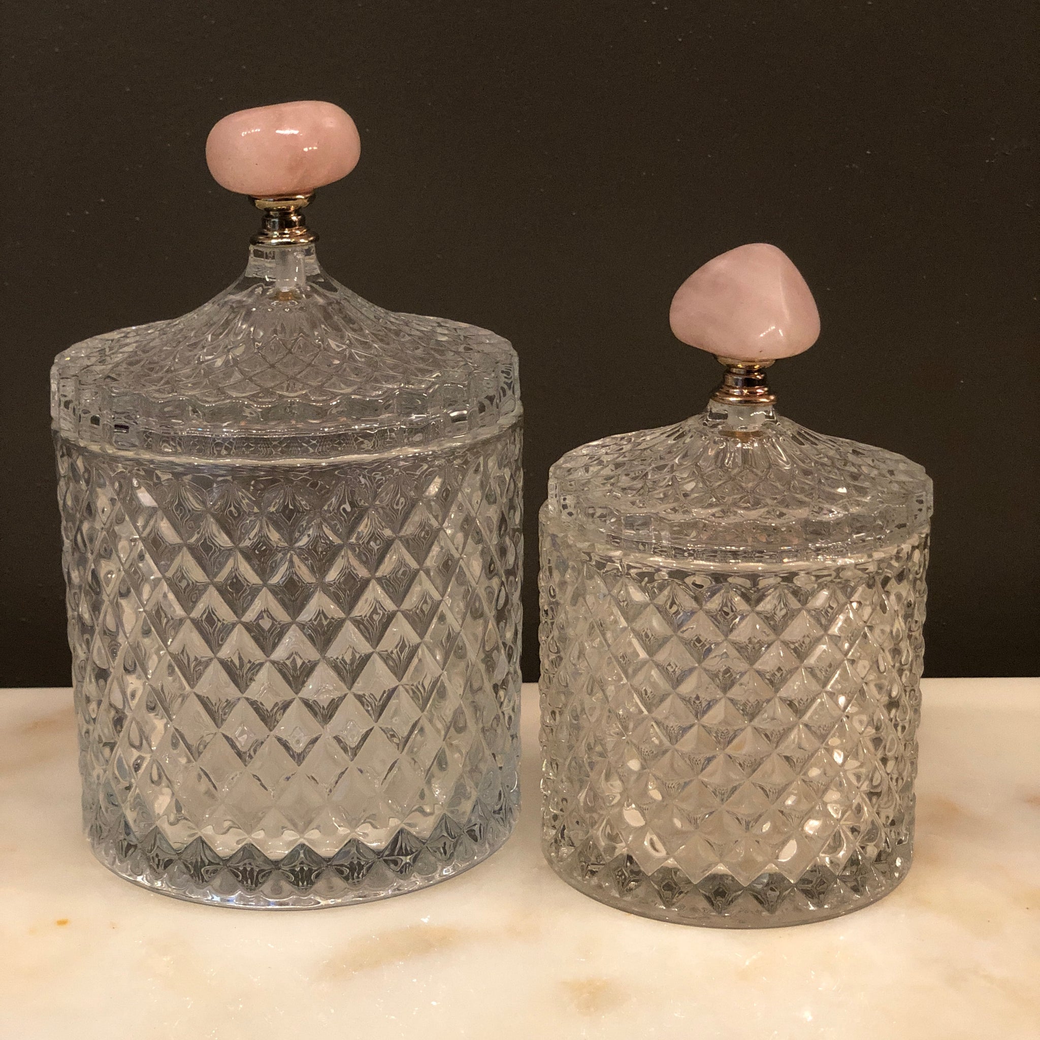 Jar with Rose Quartz Crystal Handle