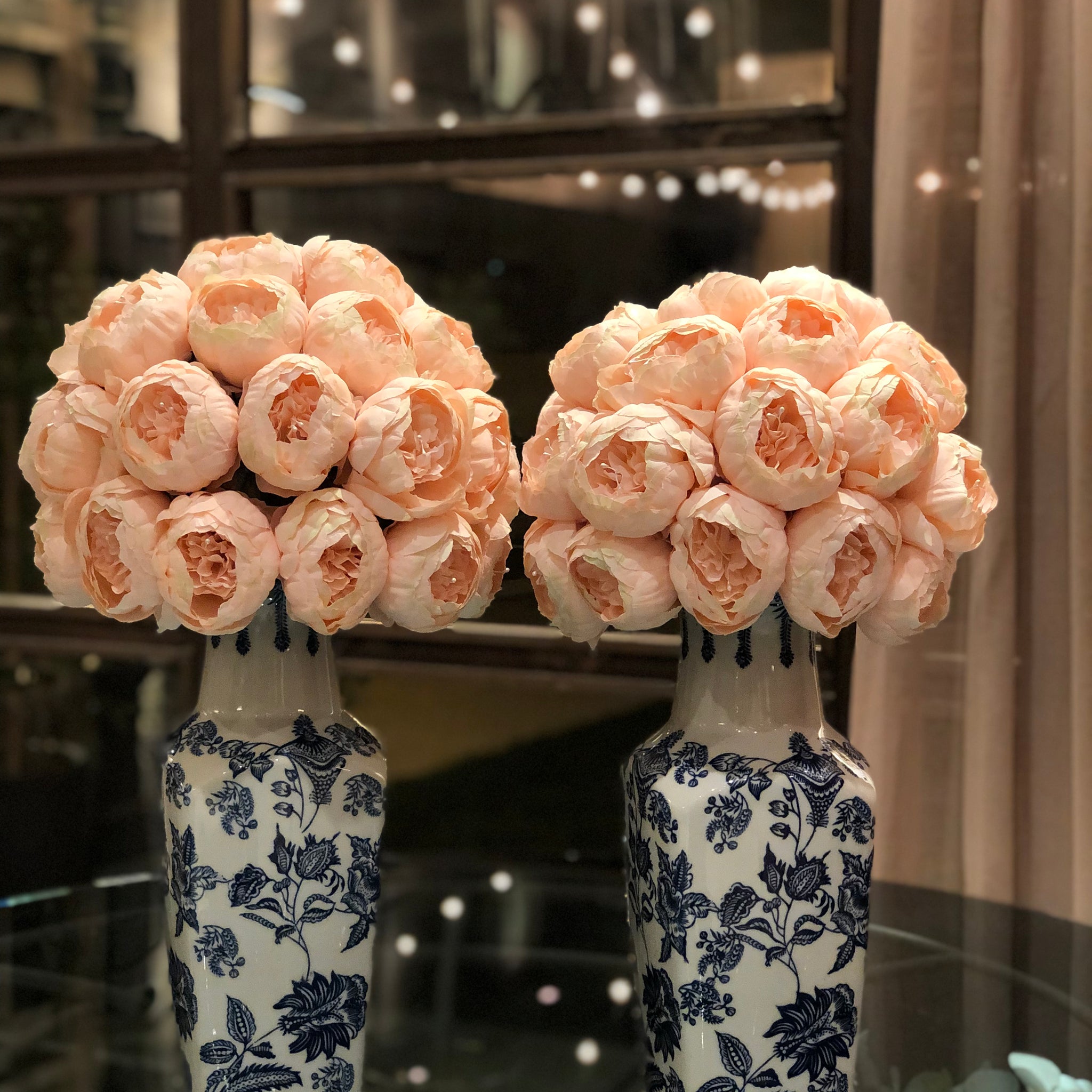 Silk Faux Classic Peony Flower Arrangement with Spanish Porcelain Vase