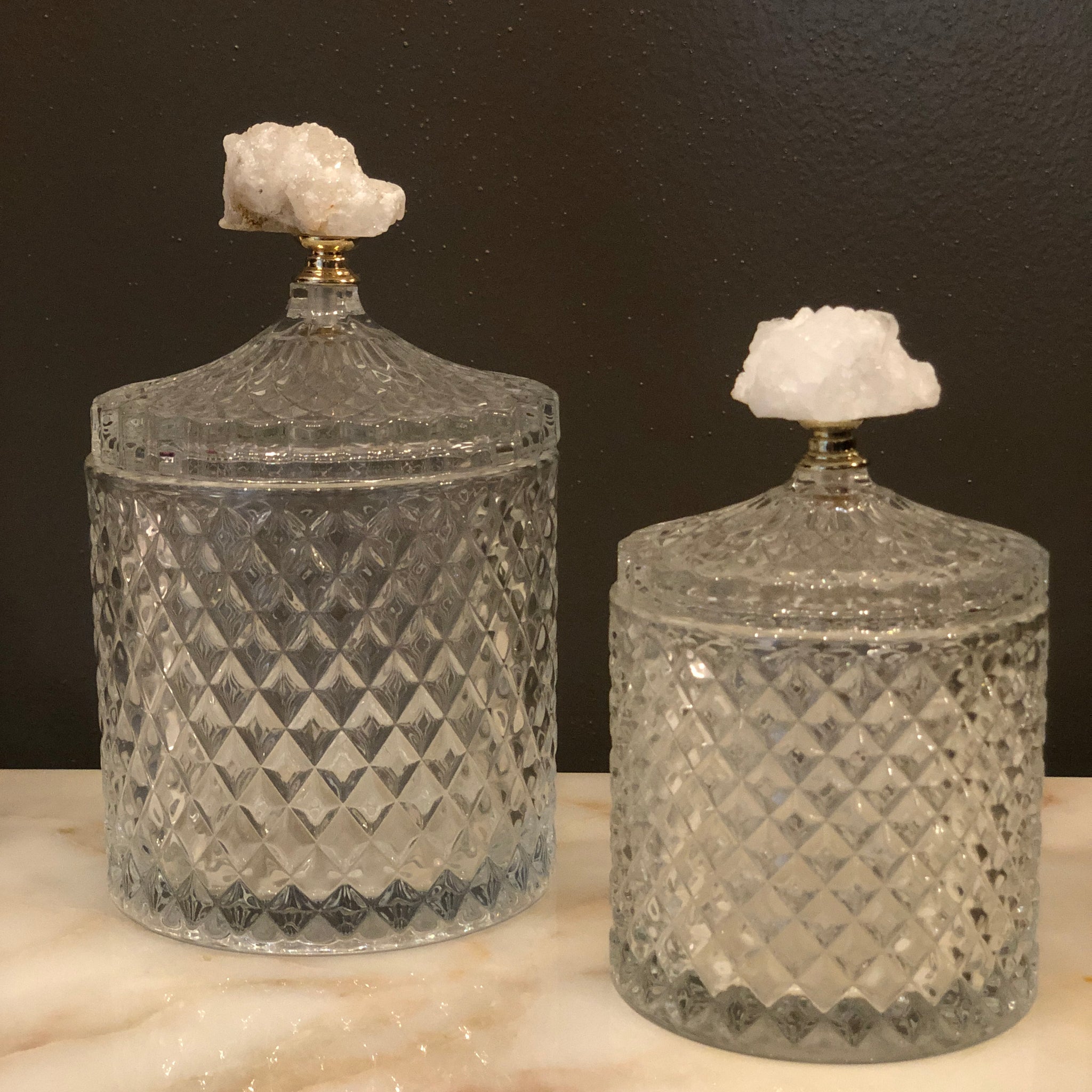 Cylinder Jar with White Geode Crystal Handle
