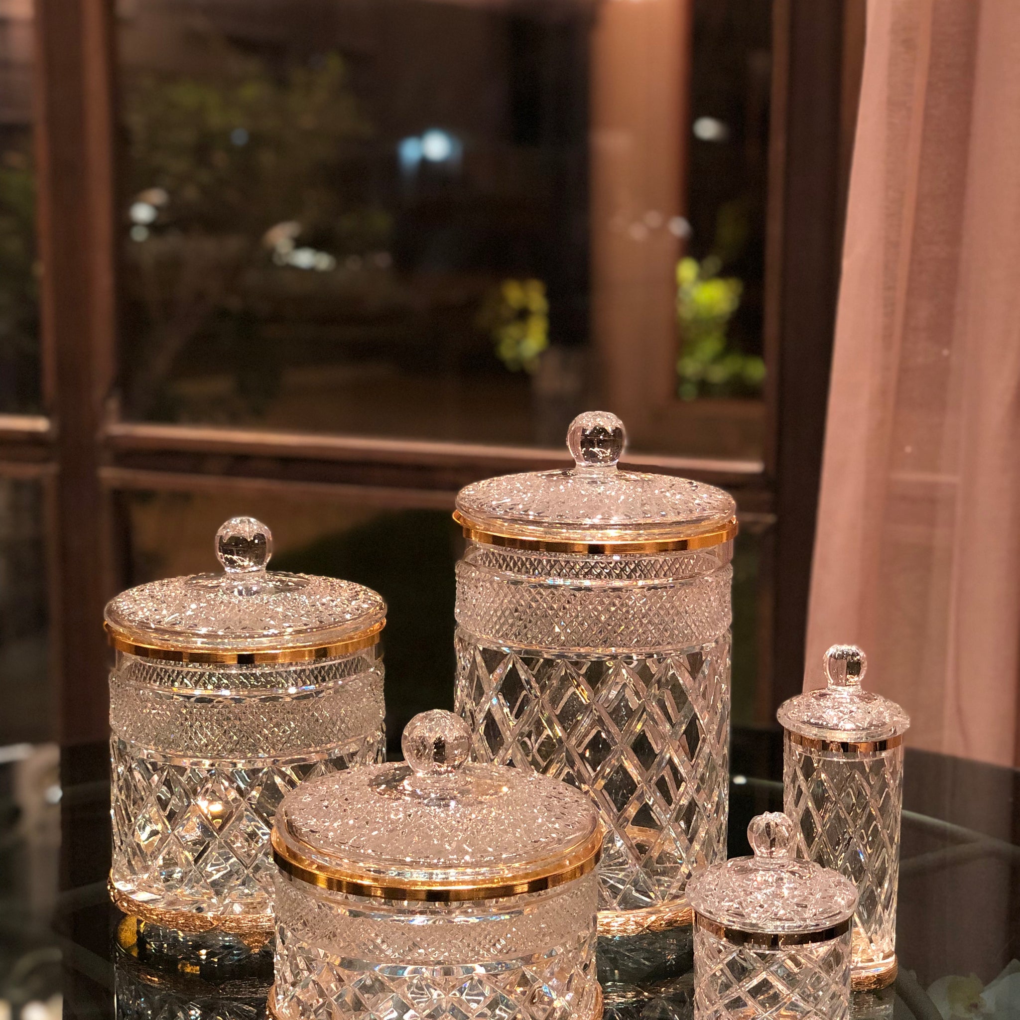 Classic Crystal Jars With Gold Lines