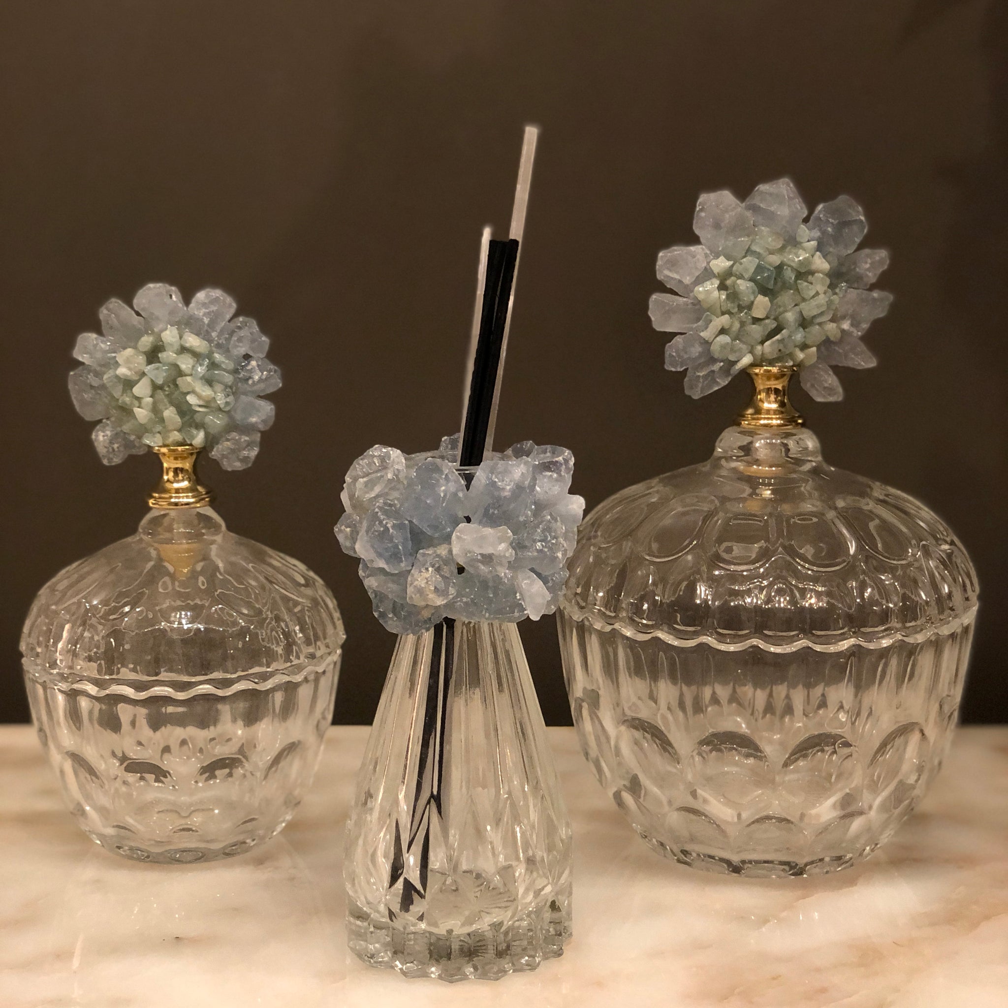 Jars and Diffuser with Celestite Crystal Handel Set