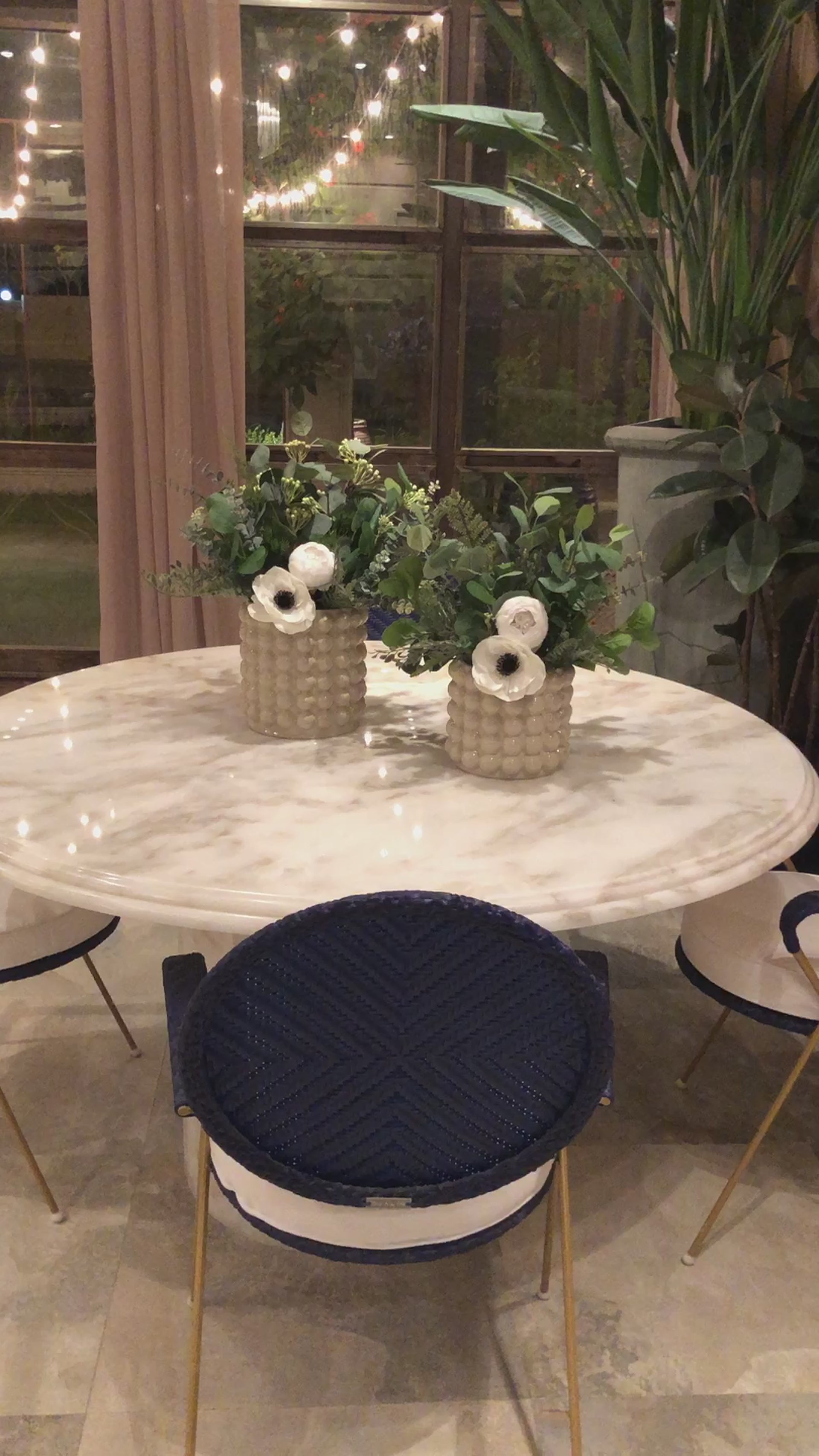 Silk Faux Myrtle Flower Arrangement with Porcelain Vase
